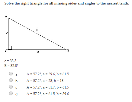 Solved Solve The Right Triangle For All Missing Sides And Chegg Com