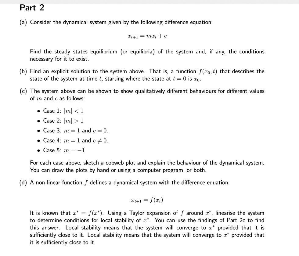 Part 2 (a) Consider the dynamical system given by the | Chegg.com