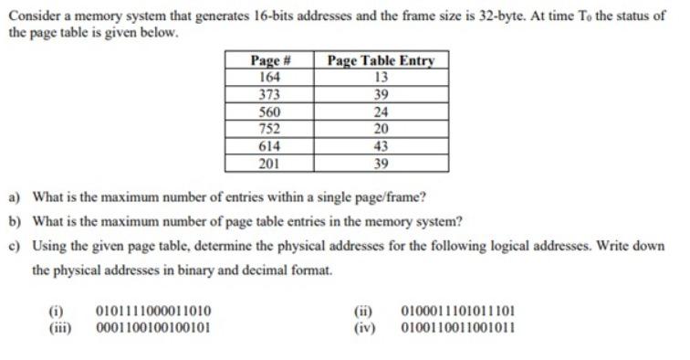 Solved Consider a memory system that generates 16-bits | Chegg.com