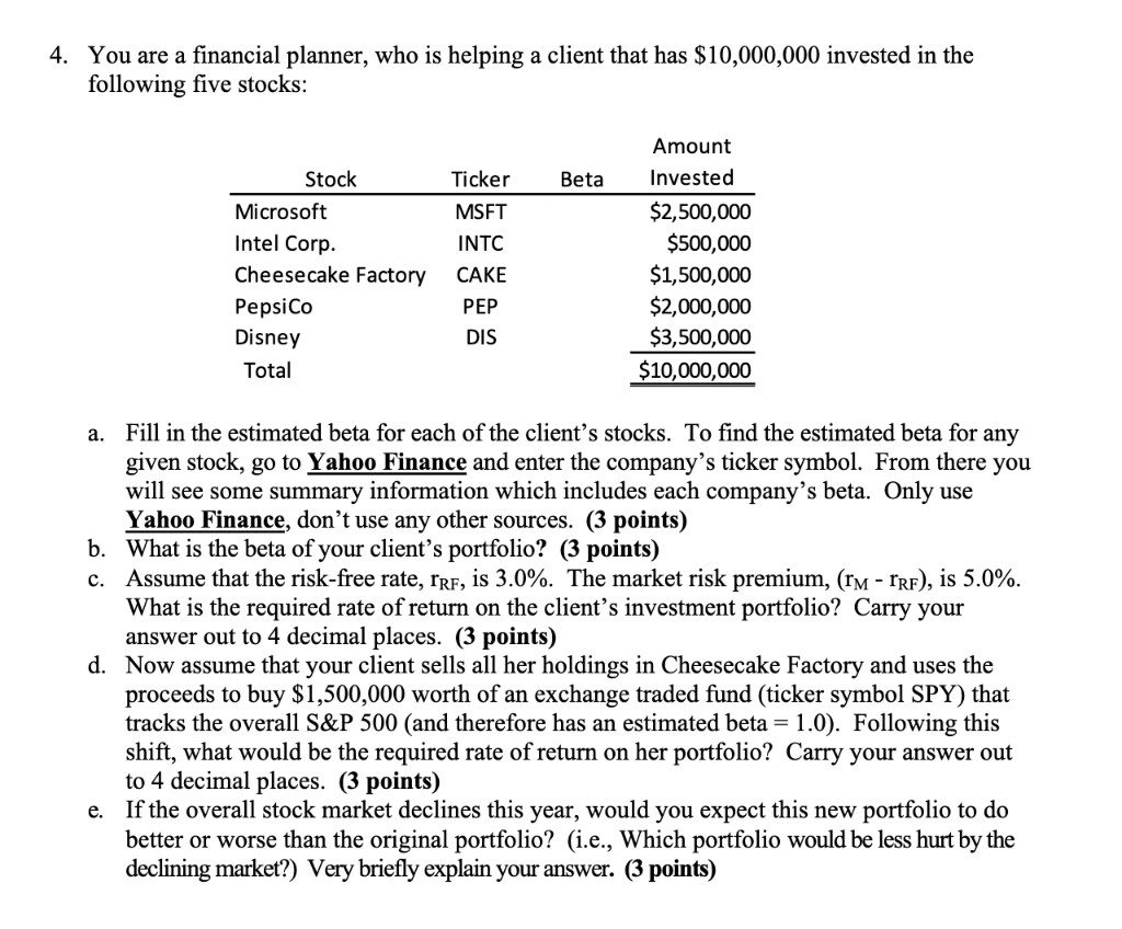 Solved 4. You Are A Financial Planner, Who Is Helping A | Chegg.com