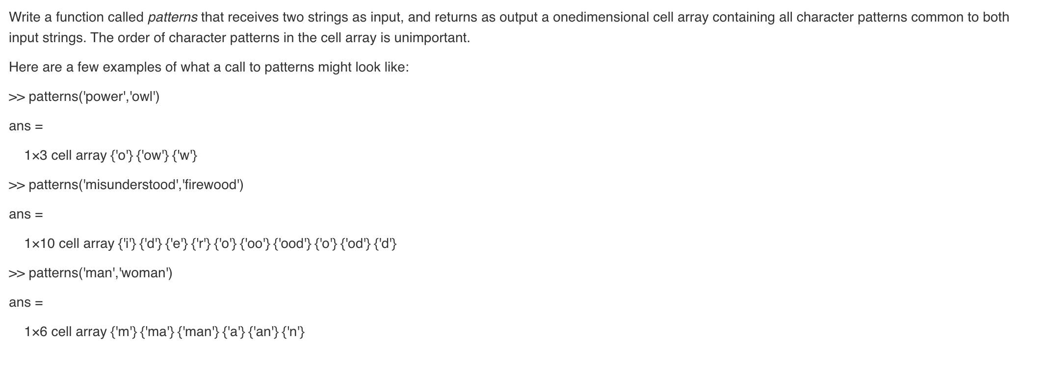 Solved Write a function called patterns that receives two | Chegg.com