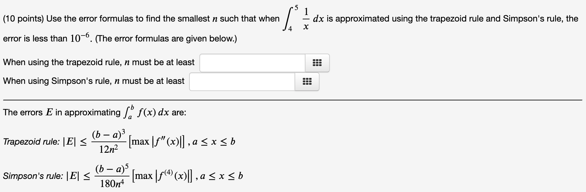 Solved (10 ﻿points) ﻿Use the error formulas to find the | Chegg.com