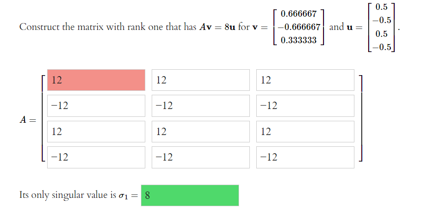 Solved Construct the matrix with rank one that has Av=8u for | Chegg.com