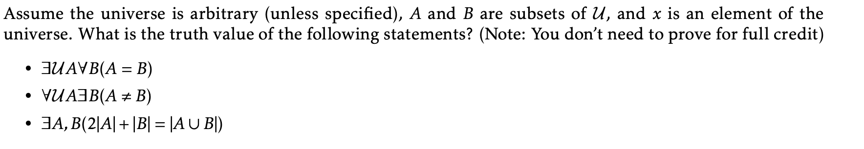 Solved Assume the universe is arbitrary (unless specified), | Chegg.com