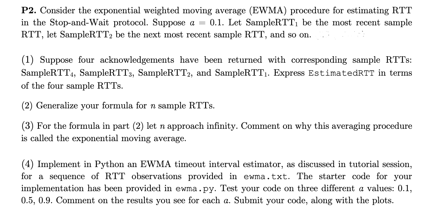 P2. Consider the exponential weighted moving average | Chegg.com