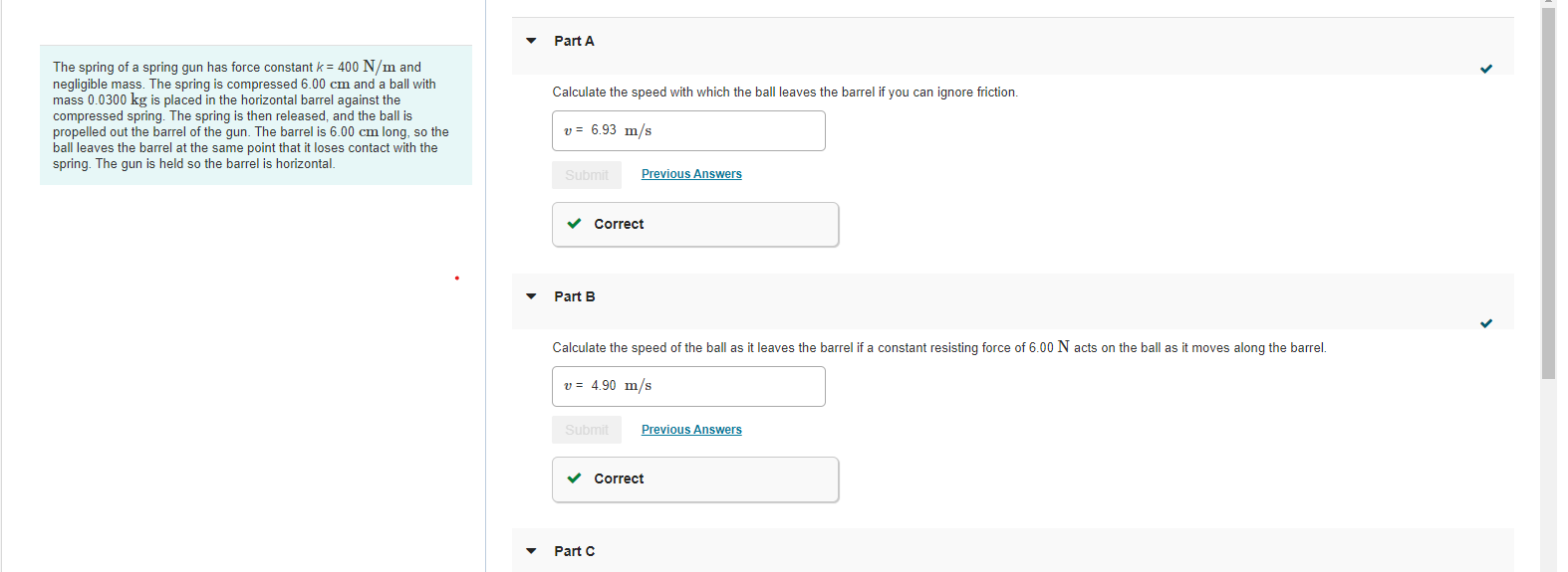 The spring of a spring gun has force constant k=400