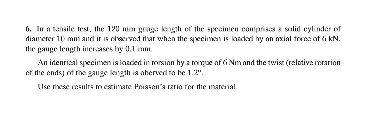 Solved 6. In a tensile test, the 120 mm gauge length of the | Chegg.com