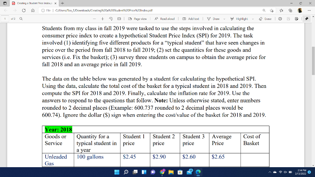 Solved Objective Calculate a market basket value, a student