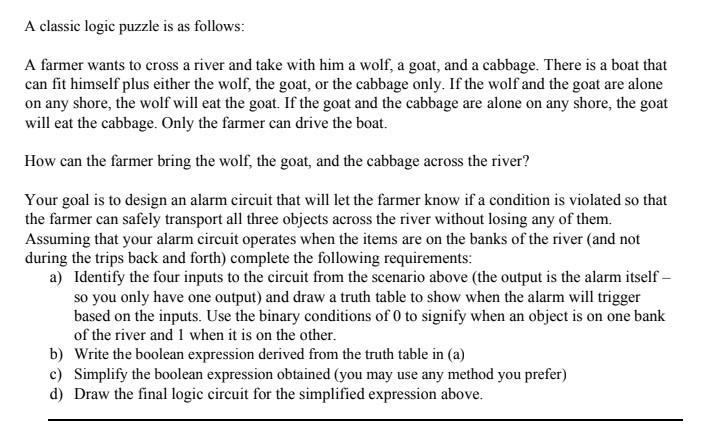 Solved A classic logic puzzle is as follows: A farmer wants | Chegg.com