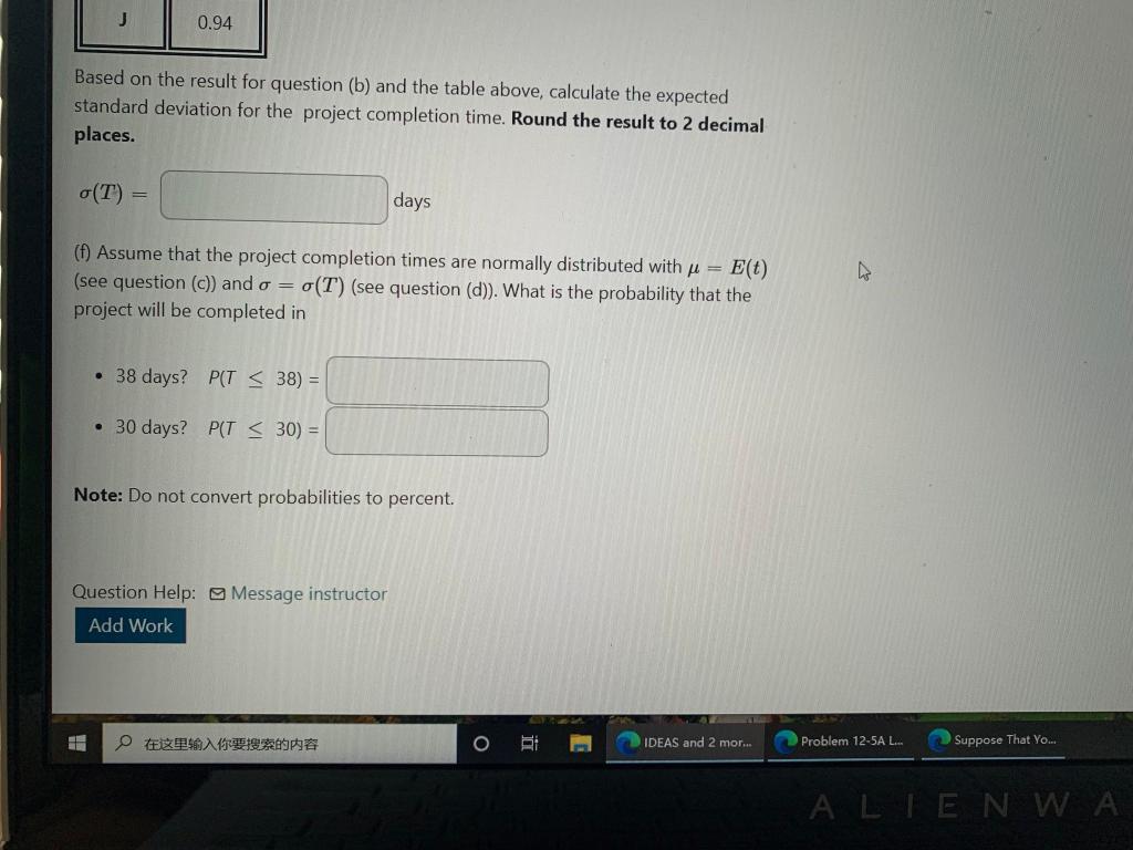  e The Following Table Shows The Calculated Expected Chegg