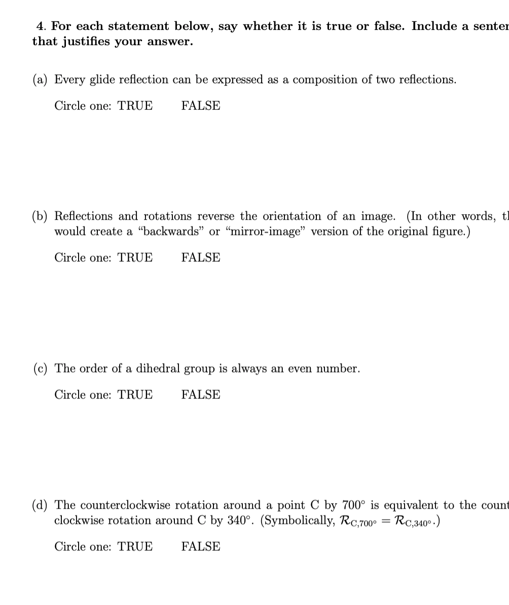 Solved 4. For each statement below, say whether it is true | Chegg.com