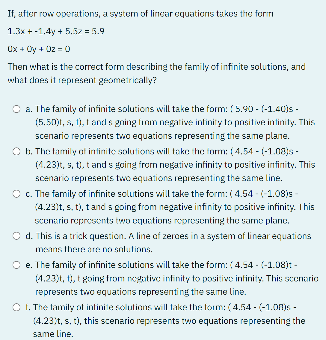 Solved If, after row operations, a system of linear | Chegg.com