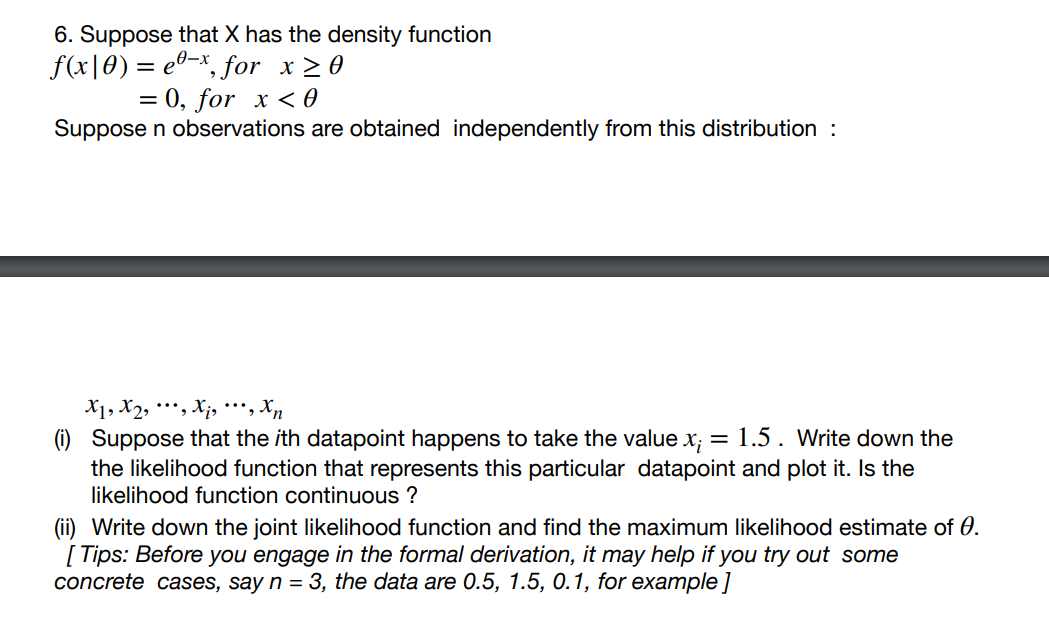 Solved 6. Suppose that X has the density function f(x|0) = | Chegg.com