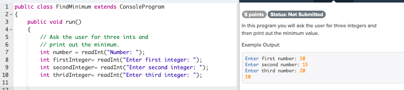 Solved 3 4- 5 1 public class FindMinimum extends | Chegg.com