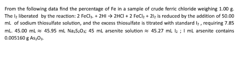 From the following data find the percentage of Fe in | Chegg.com