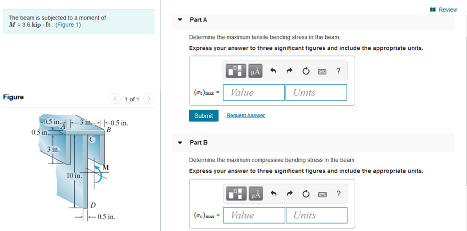 Solved Review The Beam Is Subjected To A Moment Of M = 3.6 | Chegg.com