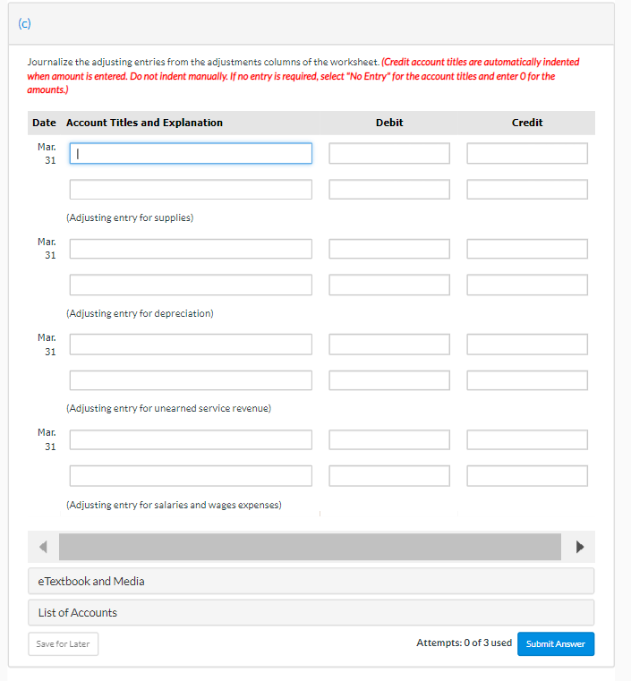 Solved Ivanhoe Roofing Worksheet For the Month Ended March | Chegg.com