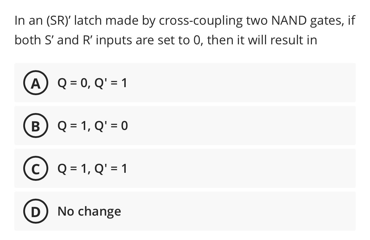 Solved In an (SR) latch made by cross-coupling two NAND | Chegg.com