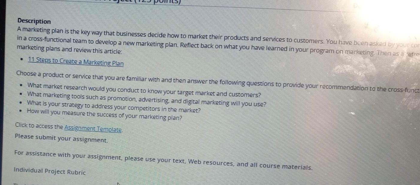 Solved Description A marketing plan is the key way that | Chegg.com
