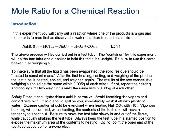 chemlab 12 a mole ratio