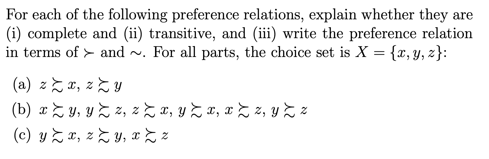 Solved For Each Of The Following Preference Relations, | Chegg.com