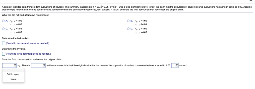 Solved A data set includes data from student evaluations of | Chegg.com