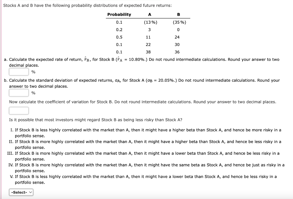 Solved Stocks A And B Have The Following Probability | Chegg.com