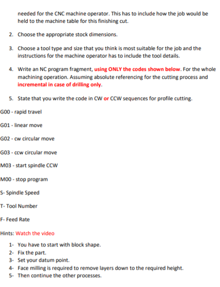 Solved Part 2: Manual G-Code Create a CNC milling program | Chegg.com