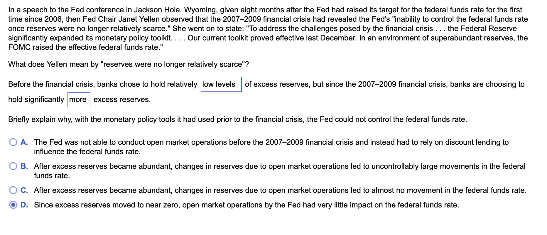 Solved In a speech to the Fed conference in Jackson Hole,