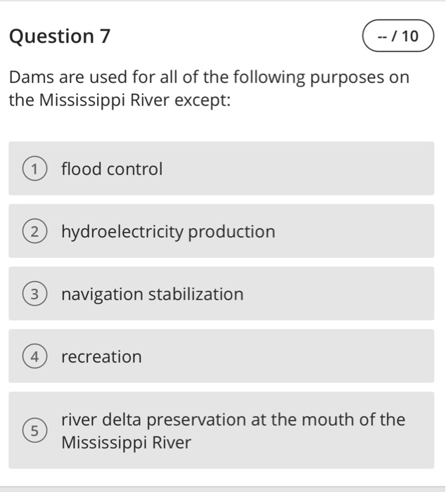 Solved Question 7 Dams are used for all of the following