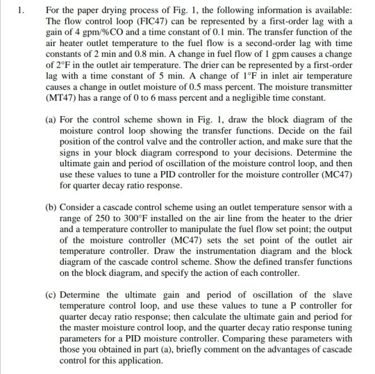 For the paper drying process of Fig. 1, the following