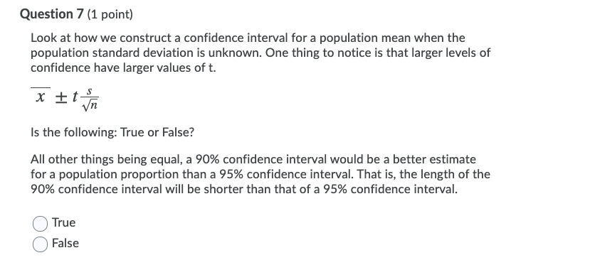 Solved Question 1 (1 point) The confidence intervals for | Chegg.com