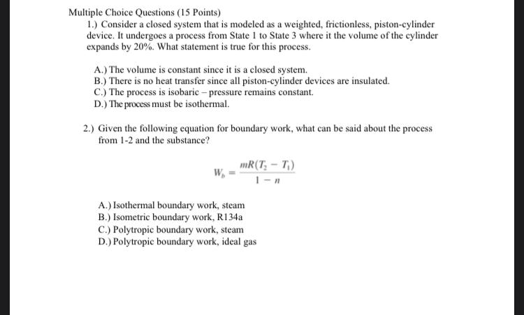 Solved Multiple Choice Questions (15 Points) 1.) Consider a | Chegg.com