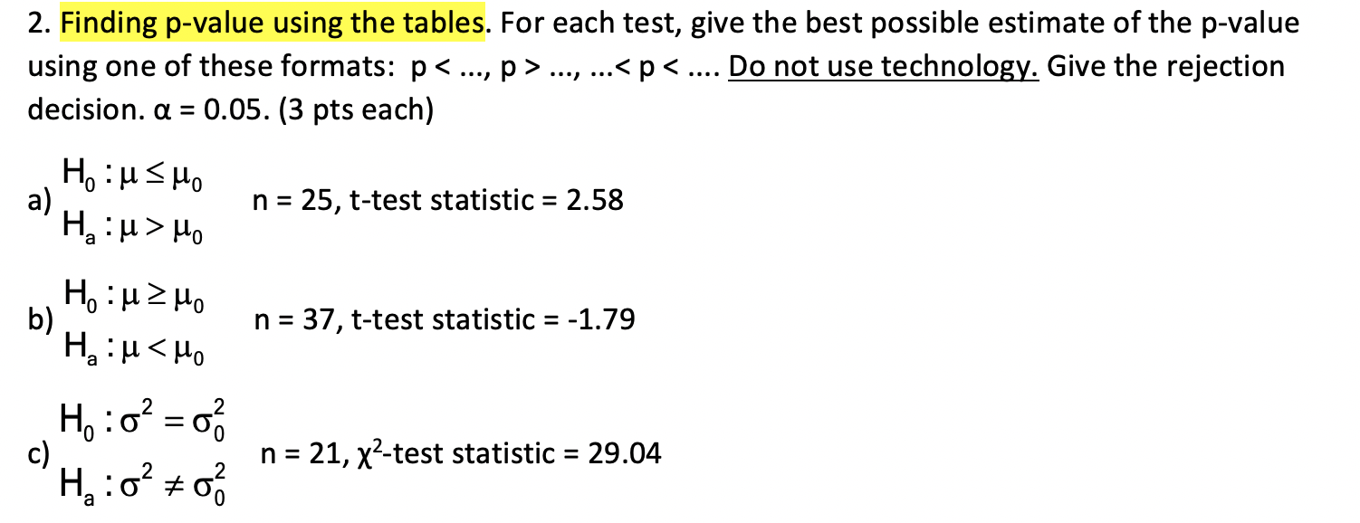 Solved 2 Finding P Value Using The Tables For Each Test Chegg Solved 2 Finding P Value Using The Tables For Each Test Chegg