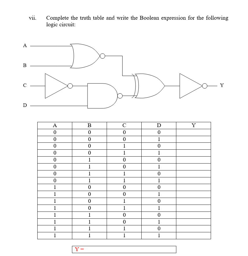 Solved vii. Complete the truth table and write the Boolean | Chegg.com