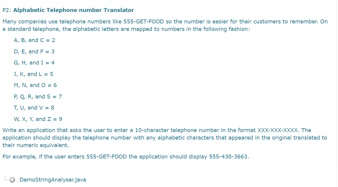 Solved P2 Alphabetic Telephone number Translator Many