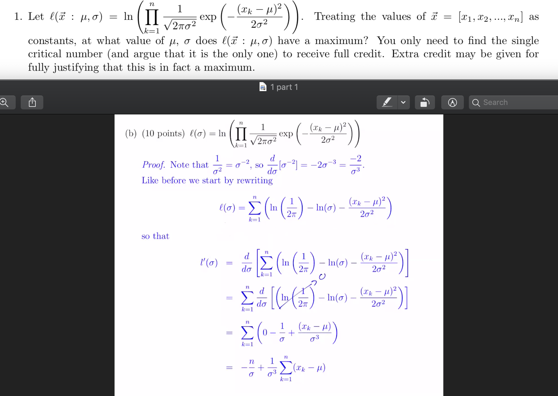 Solved Let ℓ(x:μ,σ)=ln(∏k=1n 2πσ2 1 exp(−2σ2(xk −μ)2 )). | Chegg.com