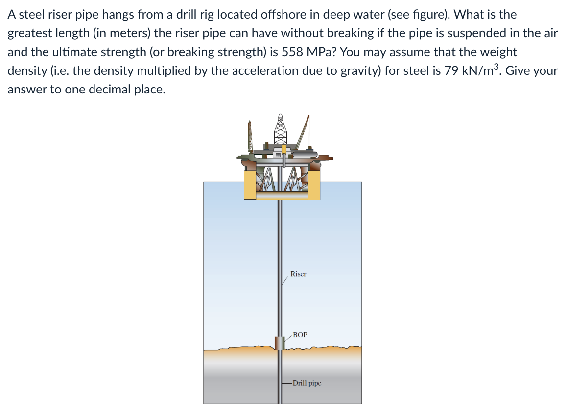Solved A steel riser pipe hangs from a drill rig located | Chegg.com