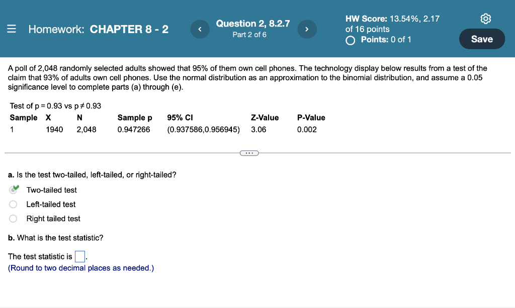 Solved = Homework: CHAPTER 8 - 2 Question 2, 8.2.7 Part 2 of | Chegg.com