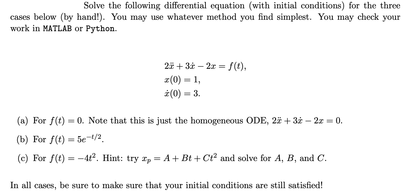 Solved Exercise 3: Solve The Following Differential Equation | Chegg.com