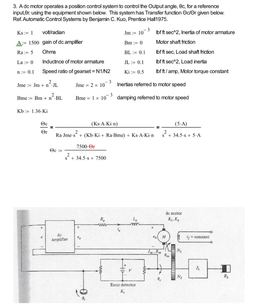 Solved 3. A dc motor operates a position control system to | Chegg.com