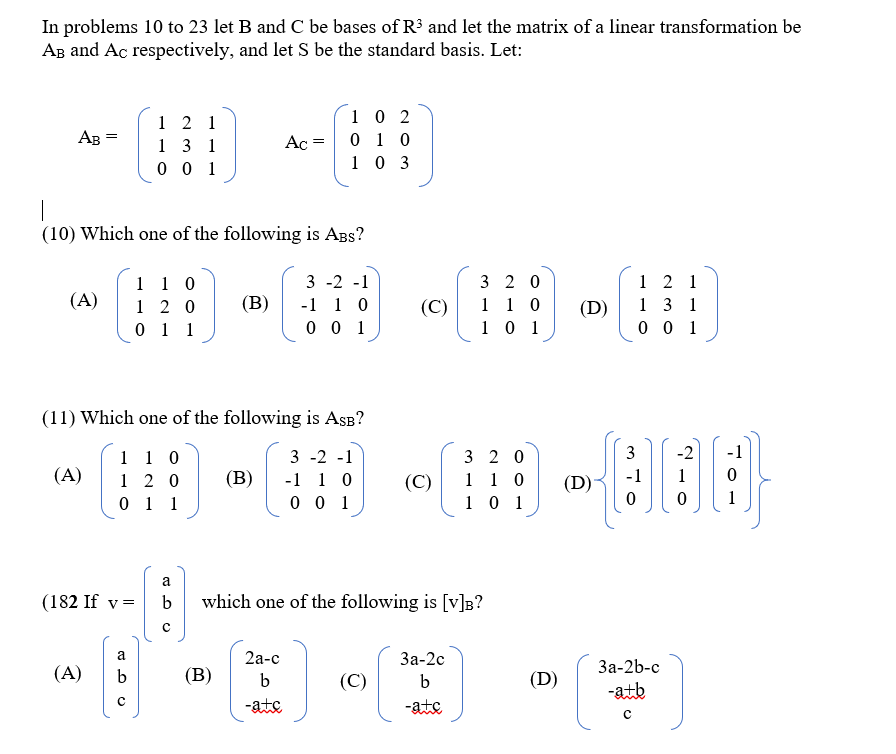 Solved In Problems 10 To 23 Let B And C Be Bases Of R3 And | Chegg.com