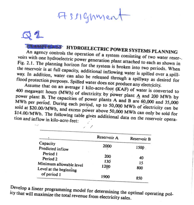 Solved Assignment NA HYDROELECTRIC POWER SYSTEMS PLANNING An Chegg Solved assignment na hydroelectric power systems planning an chegg