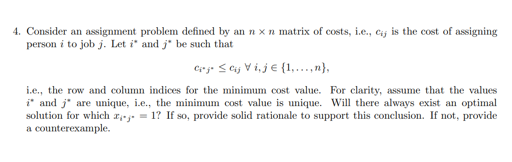 Solved 4. Consider an assignment problem defined by an n x n | Chegg.com