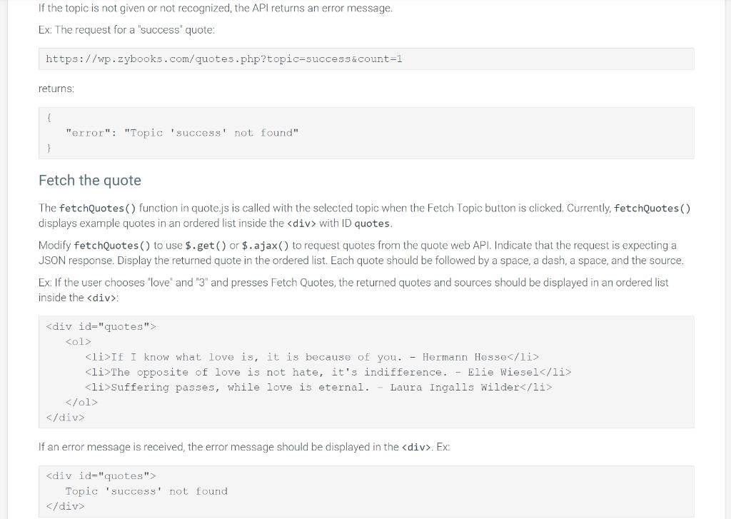 Modify fetchQuotes() to use $.get() or $.ajax() | Chegg.com