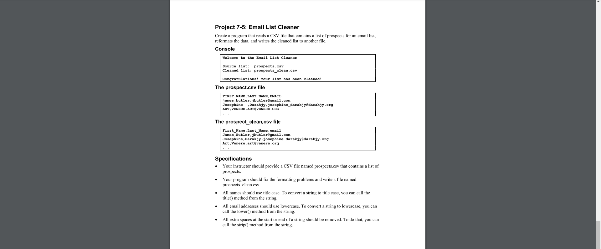Solved Project 7-5: Email List Cleaner Create a program that | Chegg.com