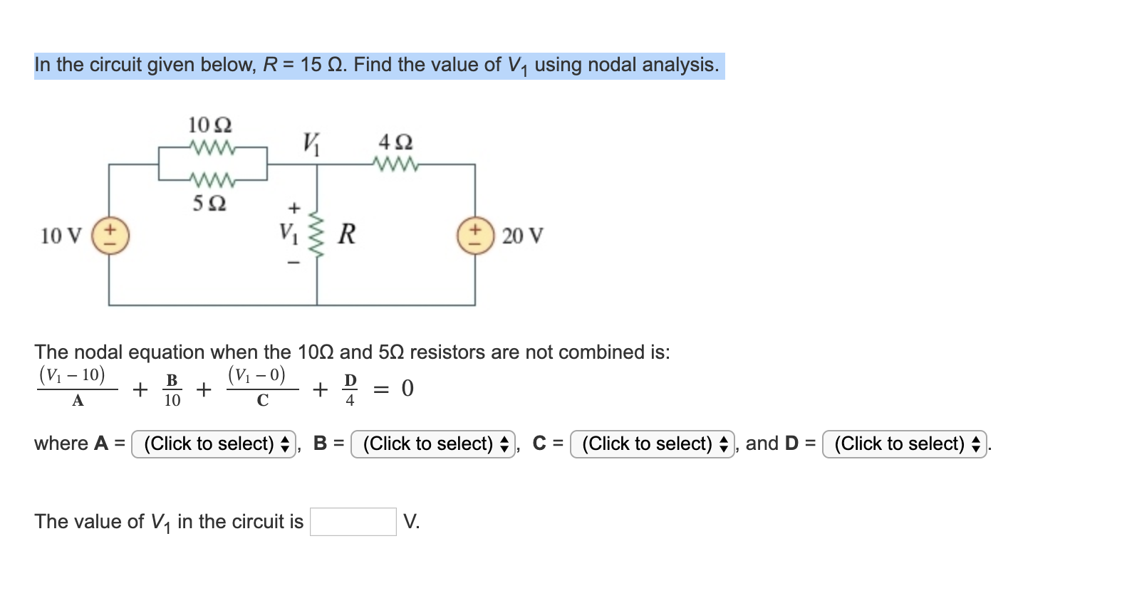 Solved In the circuit given below, R = 15 12. Find the value | Chegg.com