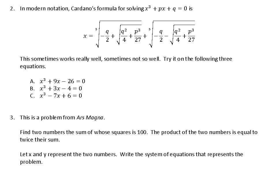 Solved 2. In modern notation, Cardano's formula for solving | Chegg.com