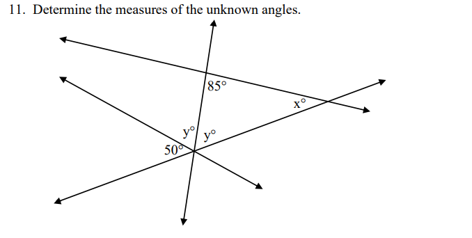 Solved 11. Determine the measures of the unknown angles. | Chegg.com