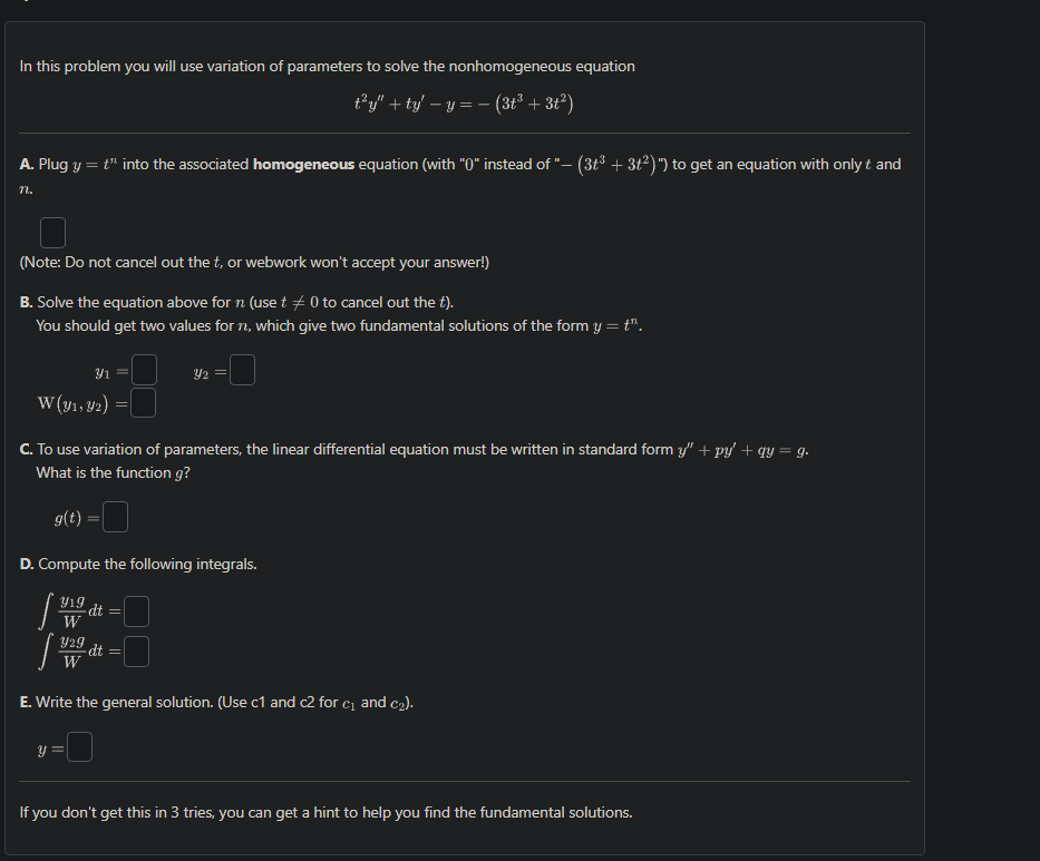 Solved In this problem you will use variation of parameters | Chegg.com